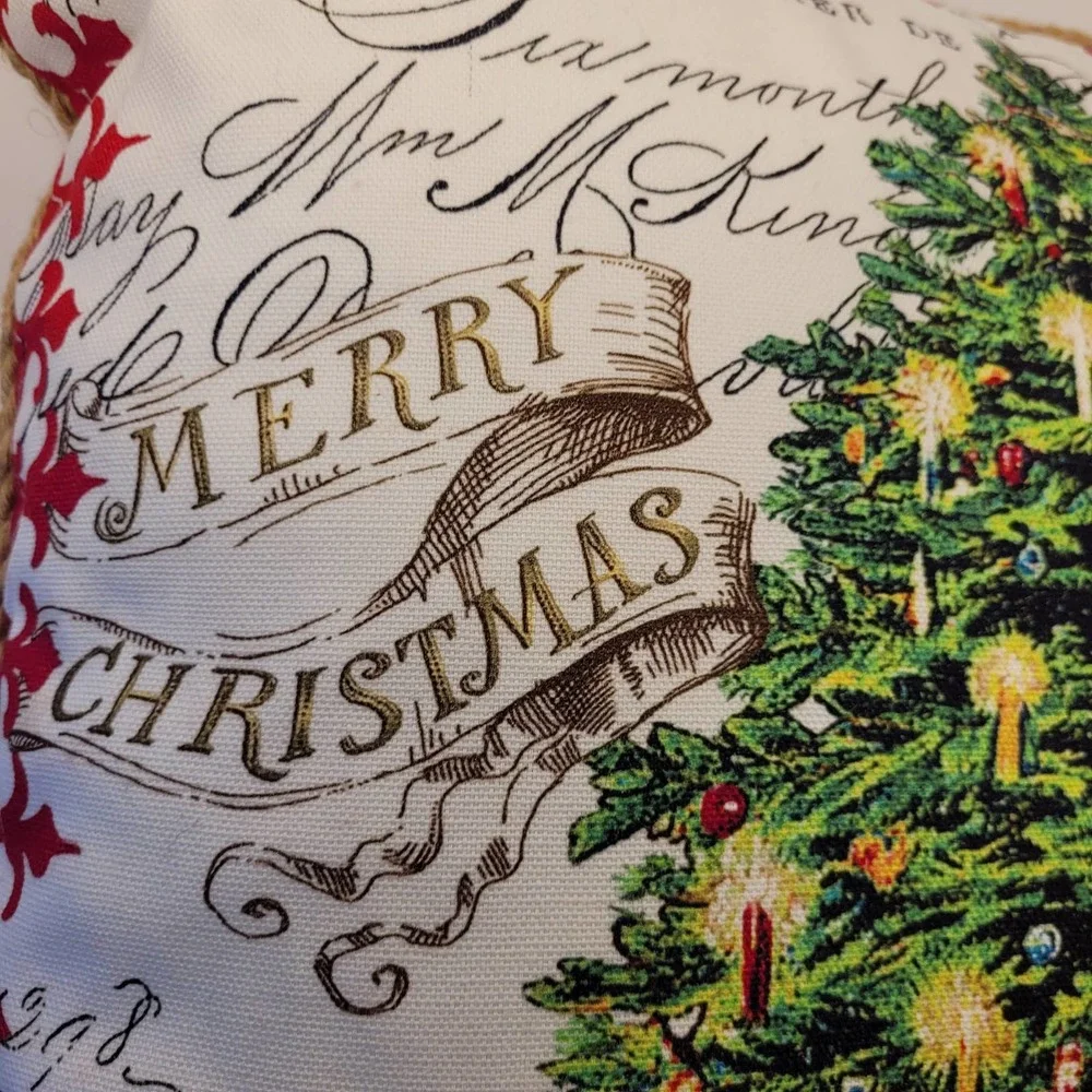 Christmas Tree Throw Pillow Cover Jute Trim‎ 17x17 Holiday Decor